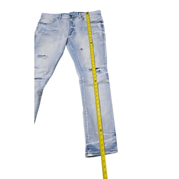 Smoke Rise Jeans Mens 36x32 Blue Distressed Ripped Light Wash Denim Streetwear - Picture 8 of 13